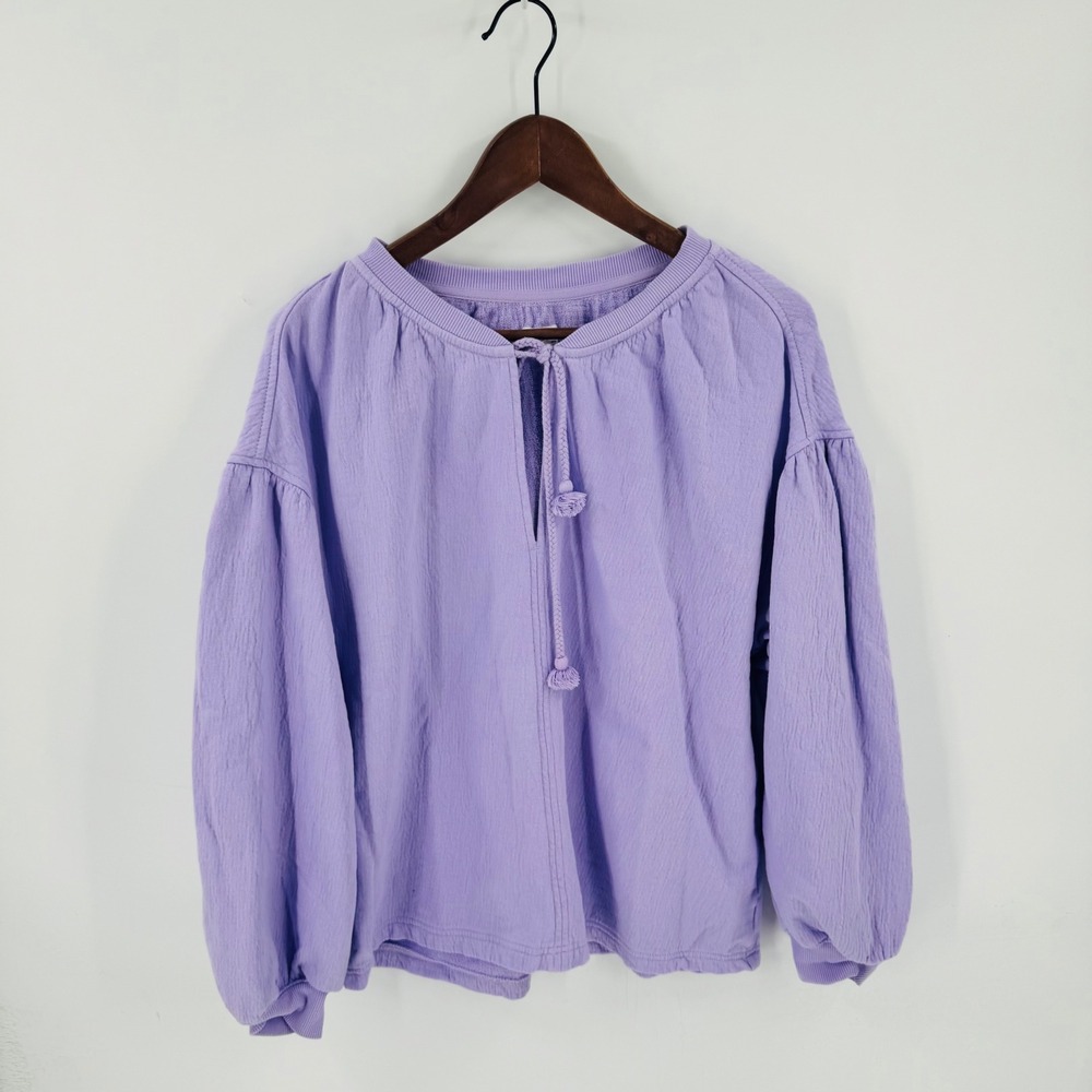 Aerie Sweatshirt Lavender Small Boho Crinkle Gauze Tassel Balloon Sleeve Top